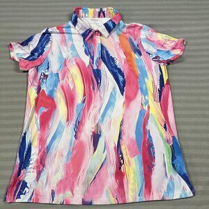 Acegolfs Polo Shirt Womens XL Multicolor Abstract Golf Stretch Short Sleeve